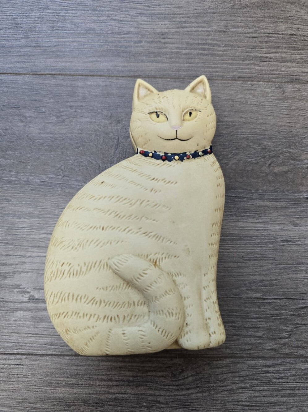 Vintage 1980s bisque ceramic cat figurine and trinket box